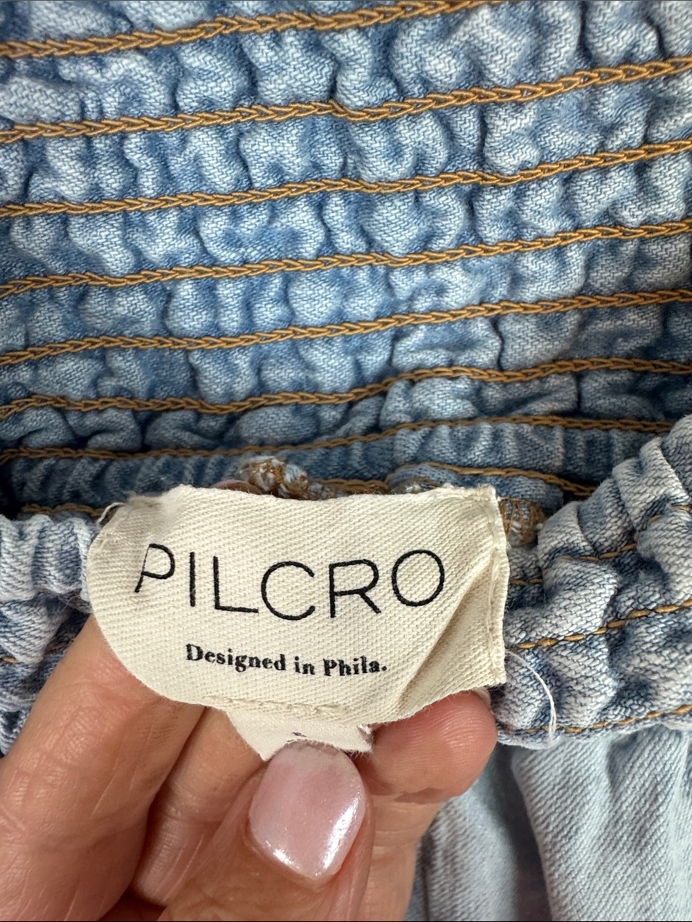 Pilcro Blue Elastic-Waist Denim Top 100% Cotton from Anthropologie - Picture 2 of 4
